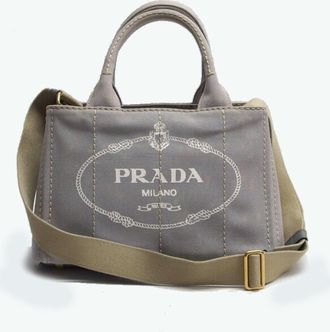 Prada Light Gray Canvas Shoulder Bag Tote Bag (Pre-Owned)
