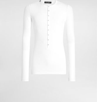 Dolce & Gabbana Fine-rib Cotton Granddad-neck T-shirt - Man T-shirts And Polos White Cotton 46