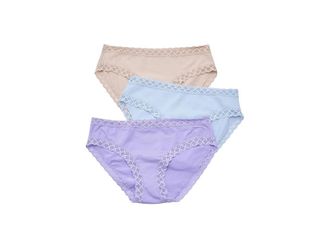 Natori Bliss Girl Brief 3-Pack Panties Womens Underwear Violet Tulip/Light Mocha/Blue Mist : M (Womens 10-12), Cotton/Lace/Lycra