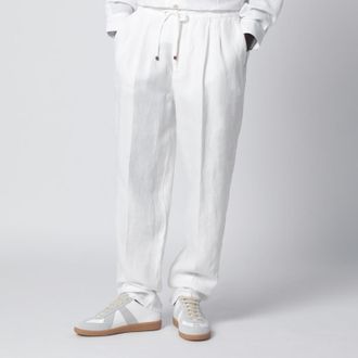Brunello Cucinelli White linen drawstring trousers