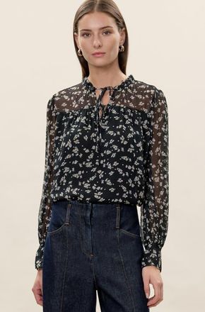 Rebecca Taylor Ditsy Floral Blouse in Black Multi at Nordstrom, Size X-Large