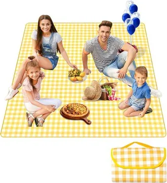 OEM Manta De Picnic, Manta De Picnic Port&aacute;til, Plegable, Amarilla Y Blanca, 150 X 200 Cm