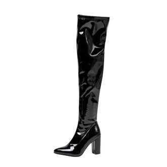 Generic Women Over Knee Patent Leather Boots Pointed Toe Side Zipper Casual Office Work Long Boot