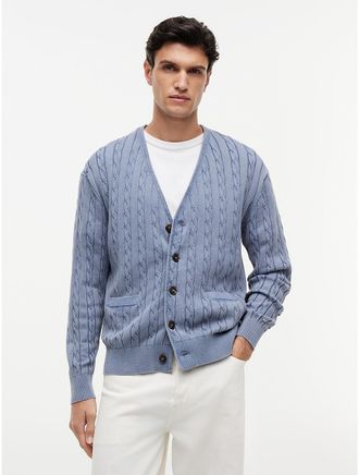 Tommy Hilfiger Mens Garment-Dyed Cable Knit Cardigan - Blue - XXL