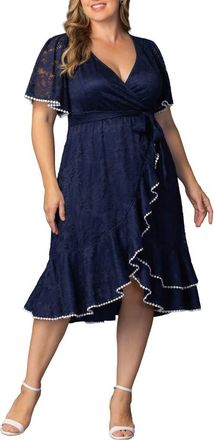 Kiyonna Palermo Lace Faux Wrap Dress in Navy Blue at Nordstrom, Size 2X