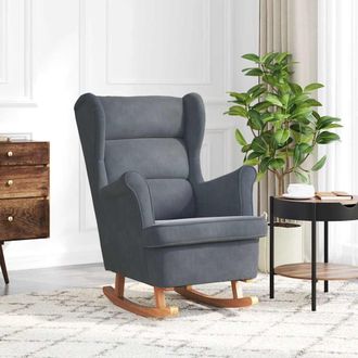 vidaXL Vidaxl - Silla Mecedora Patas De Madera De Caucho Terciopelo Gris Oscuro