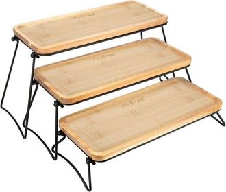 OEM Soporte De 3 Niveles Con Bandeja De Bamb&uacute; Metal Para Cupcakes Frutas Aperitivos Cheffinger Negro / Marr&oacute;n