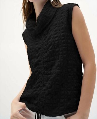 Joseph Ribkoff Bubble Jacquard Straight Top With Cowl Collar In Black