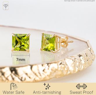MAX + STONE 14k Yellow or White Gold 7mm Princess Cut Gemstone Square Stud Earrings
