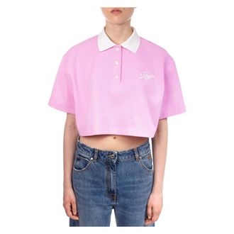 Msgm Polo Shirts, female, Pink, Size: S Cropped Polo Top