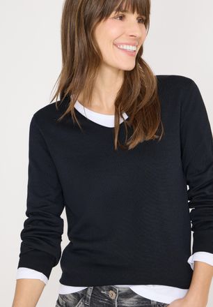 Cecil Strickpullover CECIL, Damen, Gr. XXL (46), universal blau, Strick, Obermaterial: 60% Baumwolle, 40% Viskose, unifarben, normal h&uuml;ftbedeckend, V-Aussch