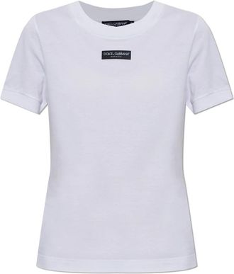 Dolce & Gabbana Logo-applicatie T-shirt van katoen-jersey - Dames - T-shirts - Wit - S - Katoen - Tops