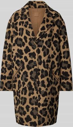 Marc Cain Relaxed Fit Wollmantel mit Allover-Animal-Print in Camel, Gr&ouml;&szlig;e 40
