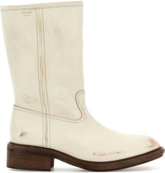 Prada Off White Leather Boots