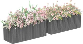 OUTSUNNY Set Of 2 Hanging Flower Boxes - 50 Cm Long - Rattan Look - Grey | TJ Hughes
