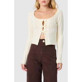 All in Favor Bow Split Front Pointelle Cardigan in Ivory at Nordstrom Rack, Size X-Large