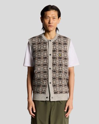 Lyle & Scott geborsteld intarsia gebreid vest - grijs
