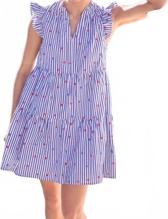 Skies Are Blue Clothing Striped Mini Dress With Star Embroidery In Blue/white