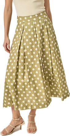 English Factory Polka Dot A-Line Linen Skirt in Olive Green at Nordstrom, Size Medium