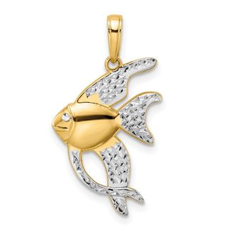 Diamond2Deal 14k Yellow Gold White Rhodium Diamond-Cut Angel Fish Pendant