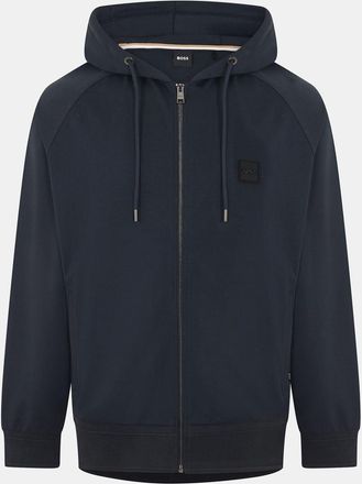 HUGO BOSS Mens Steele Hooded Ribbed Cuff Full Zipper Zipped Pocket Solid Patterned Jacket in Dark Blue - Size Medium