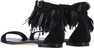 Tod's Fringe-Trim Suede Sandals - Black