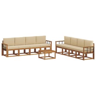vidaXL Conjunto De Sof&aacute;s De Exterior Con Coj&iacute;n 9 Pcs Natural Y Beige Vidaxl