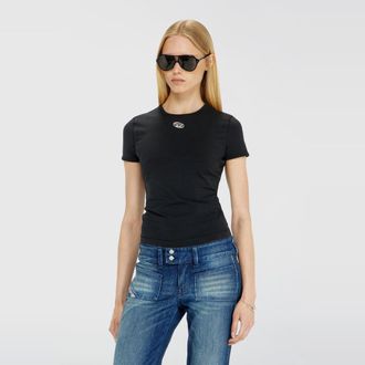 Diesel Slim T-shirt with metallic Oval D - Tops - Woman - Black