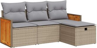 vidaXL Juego De Sof&aacute;s Jard&iacute;n Con Cojines 4 Pzas Rat&aacute;n Sint&eacute;tico Beige Vidaxl