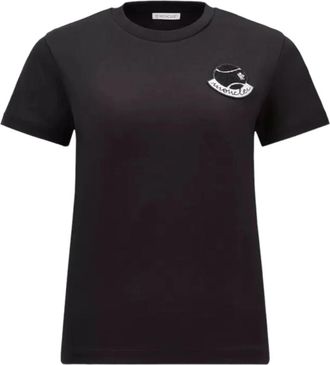 Moncler T-shirt met logopatch en ronde hals - Dames - T-shirts - Zwart - 2XS - Katoen - Tops