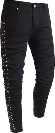 Barocco Mens Denim Jeans With Studded Sides In Black