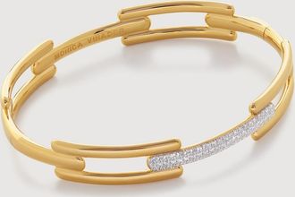 Monica Vinader Gold Signature Link Pavé Diamond Bangle Lab Grown Diamond