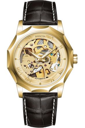 Invicta Objet D Art 69123 Herenhorloge - Automatisch Uurwerk - Roestvrij Staal met Gouden Wijzerplaat - 42 mm