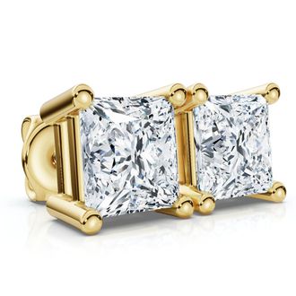 Pompeii3 50Ct Square Princess Cut Natural Diamond Stud Earrings in 14K Gold Basket Setting