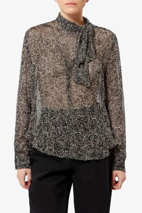 Isabel Marant Leona Printed Top In Black/ Ecru