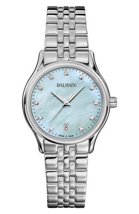 Balmain Beleganza Diamond & Mother-of-Pearl Bracelet Watch, 32mm in Mint Mop Stainless Steel at Nordstrom