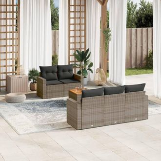 vidaXL Vidaxl - Set De Muebles De Jard&iacute;n 6 Pzas Y Cojines Rat&aacute;n Sint&eacute;tico Gris