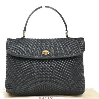Bally Vintage Quilted Leather Black Leather Handbag (Pre-Owned)