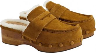 Frye Womens Melody Shearling Clogs In Walnut