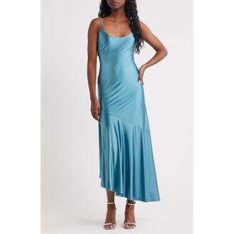 Rare London Bias Cut Liquid Satin Gown in Blue at Nordstrom, Size Xx-Large