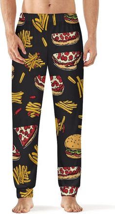 Generic Pizza French Fries Burger Mens Pyjama Bottoms Soft Lounge Pants with Pockets Lightweight Sleepwear for Home Beach M