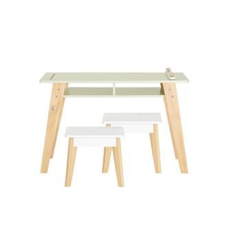 SoBuy Sobuy - Juego De Mesa Y 2 Taburetes Infantiles Escritorio Infantil Con 2 Compartimento Y 1 Soporte Para Rollo De Papel Blanco Madera Y Verde Kmb92-gr 