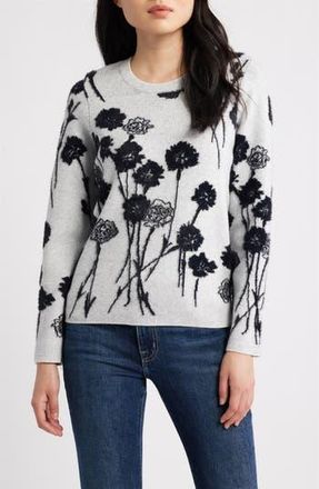 Liverpool L.A. Floral Jacquard Crewneck Sweater in Lt Grey/Black Floral at Nordstrom Rack, Size X-Large