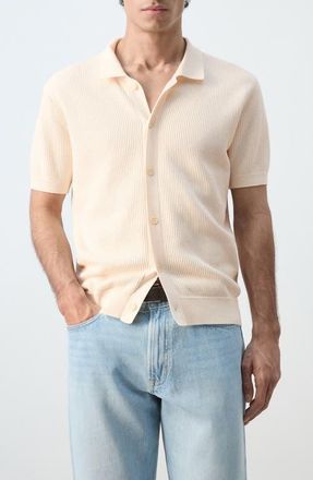 Mango Cotton Piqu&eacute; Button-Up Shirt in Off White at Nordstrom, Size X-Large