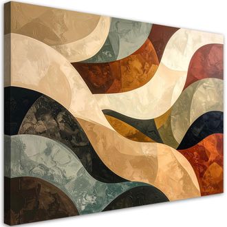 Feeby Impresi&oacute;n De Imagen, Abstracci&oacute;n Ondulada Decoraci&oacute;n Moderna En Tonos Beige Verde Y Marr&oacute;n, 120x80