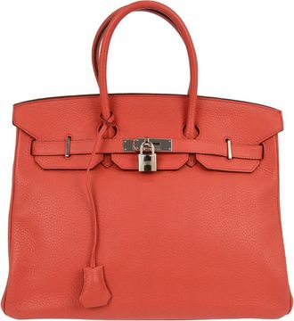 Herm&egrave;s Birkin Handbag Taurillon Clemence Red Leather Handbag (Pre-Owned)