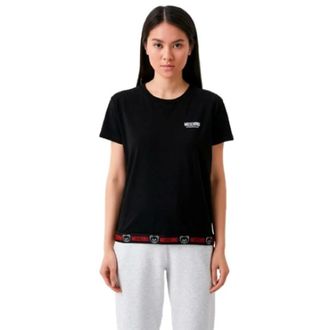 Moschino Tops, Dames, Zwart, S, Katoen, Elastic Logo-Band T-Shirt
