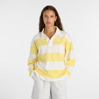 New Balance Mujer Rugby Long Sleeve en Amarillo, Jersey de algod&oacute;n, Talla XL