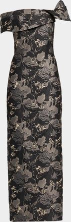 Aidan Mattox Brocade Draped Off-The-Shoulder Gown