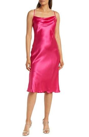 Bebe Satin Cowl Neck Midi Dress in Fuchsia at Nordstrom Rack, Size X-Small